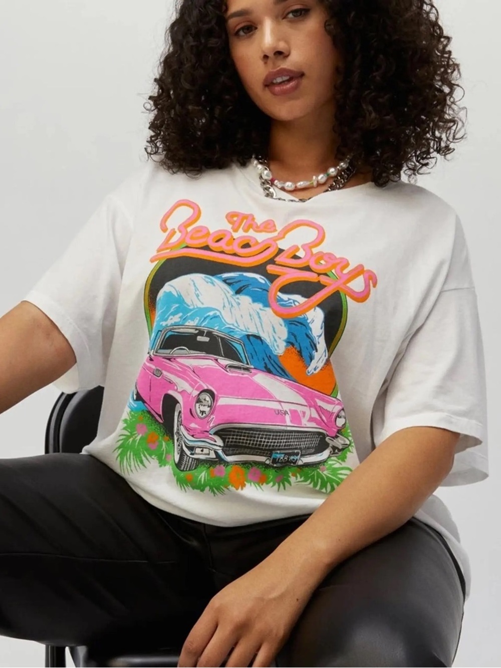 Daydreamer White The Beach Boys Surf USA Graphic Tee Pink Car Print